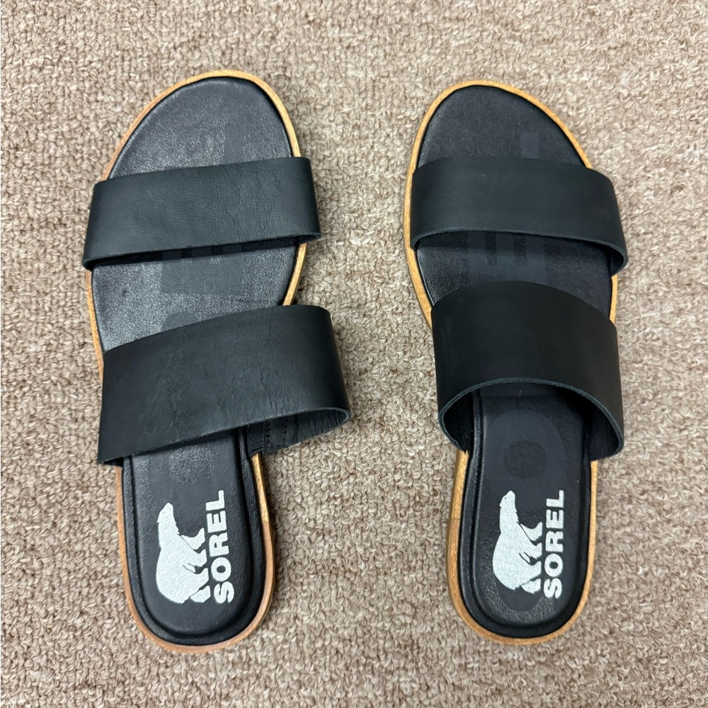 Sorel Black Slide Sandals with Cushioned Straps